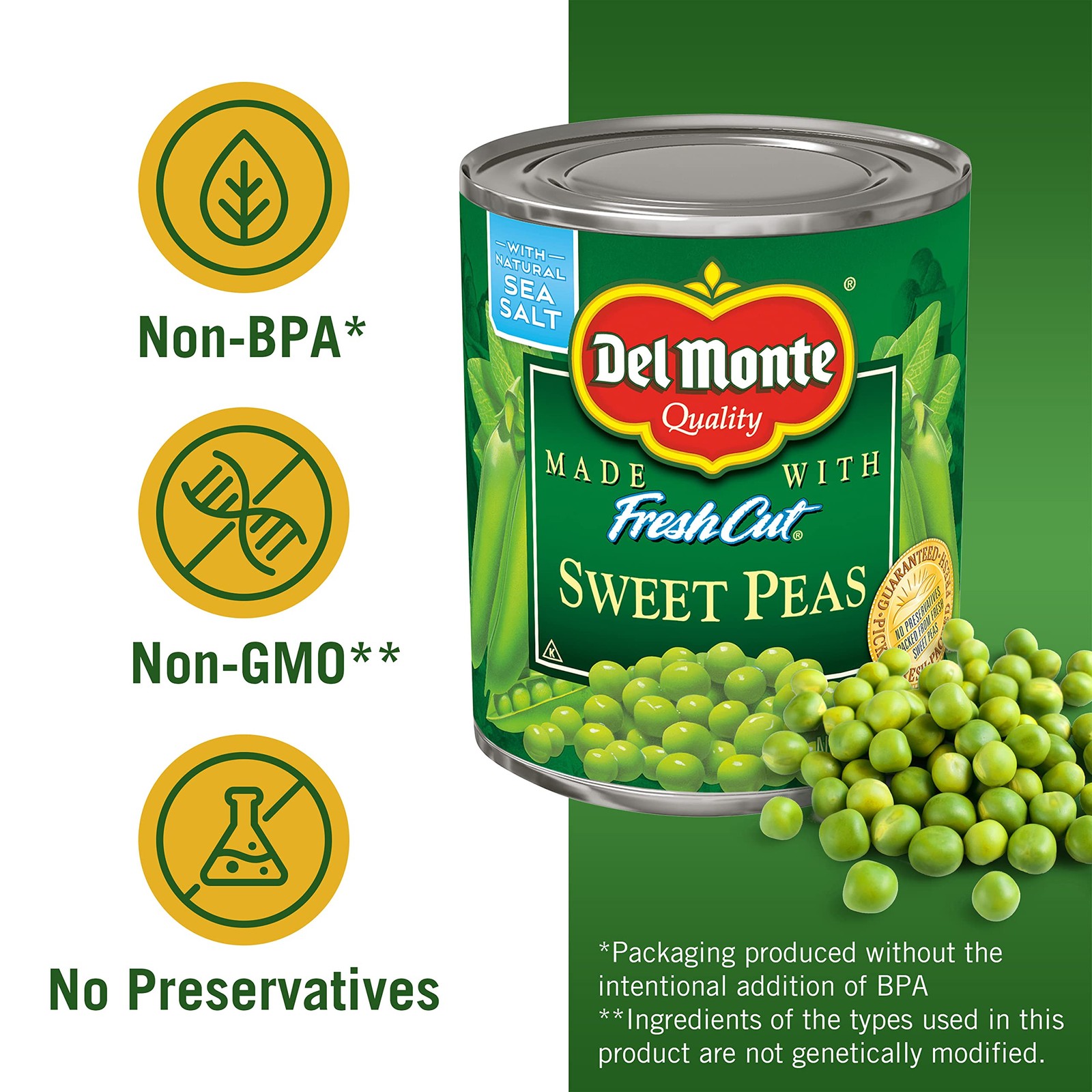 Del Monte FRESH CUT Sweet Peas, Canned Vegetables, 12 Pack, 8.5 oz Can
