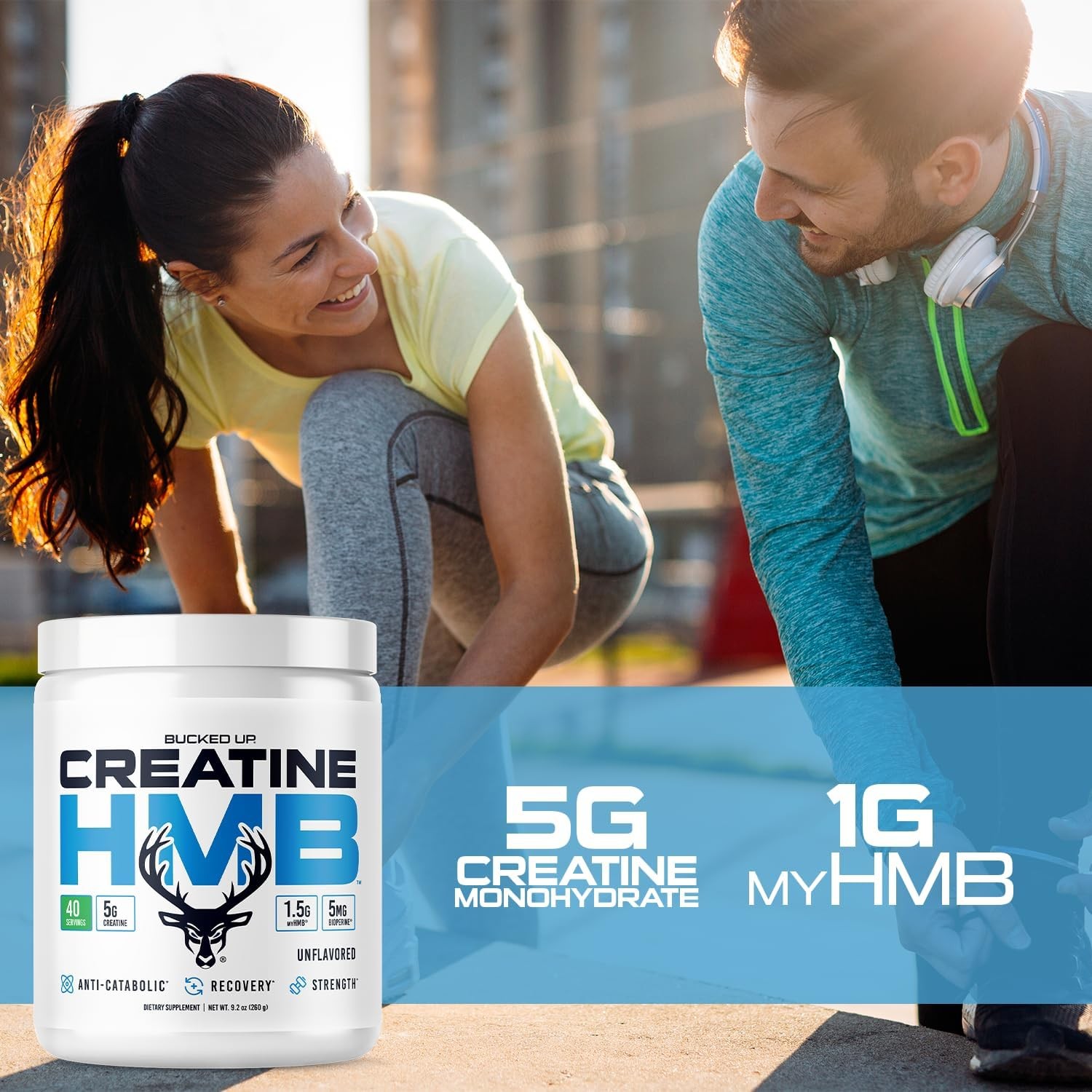 Bucked Up Creatine HMB Powder 40 Servings Unflavored 5g Creatine + myHMB