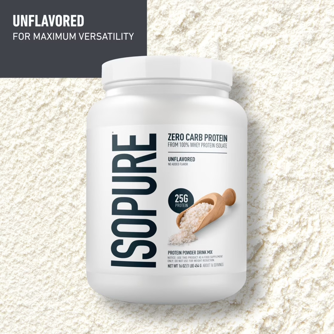 Isopure Zero Carb 100% Whey Protein Isolate Unflavored Protein Powder, 25g, 1lb