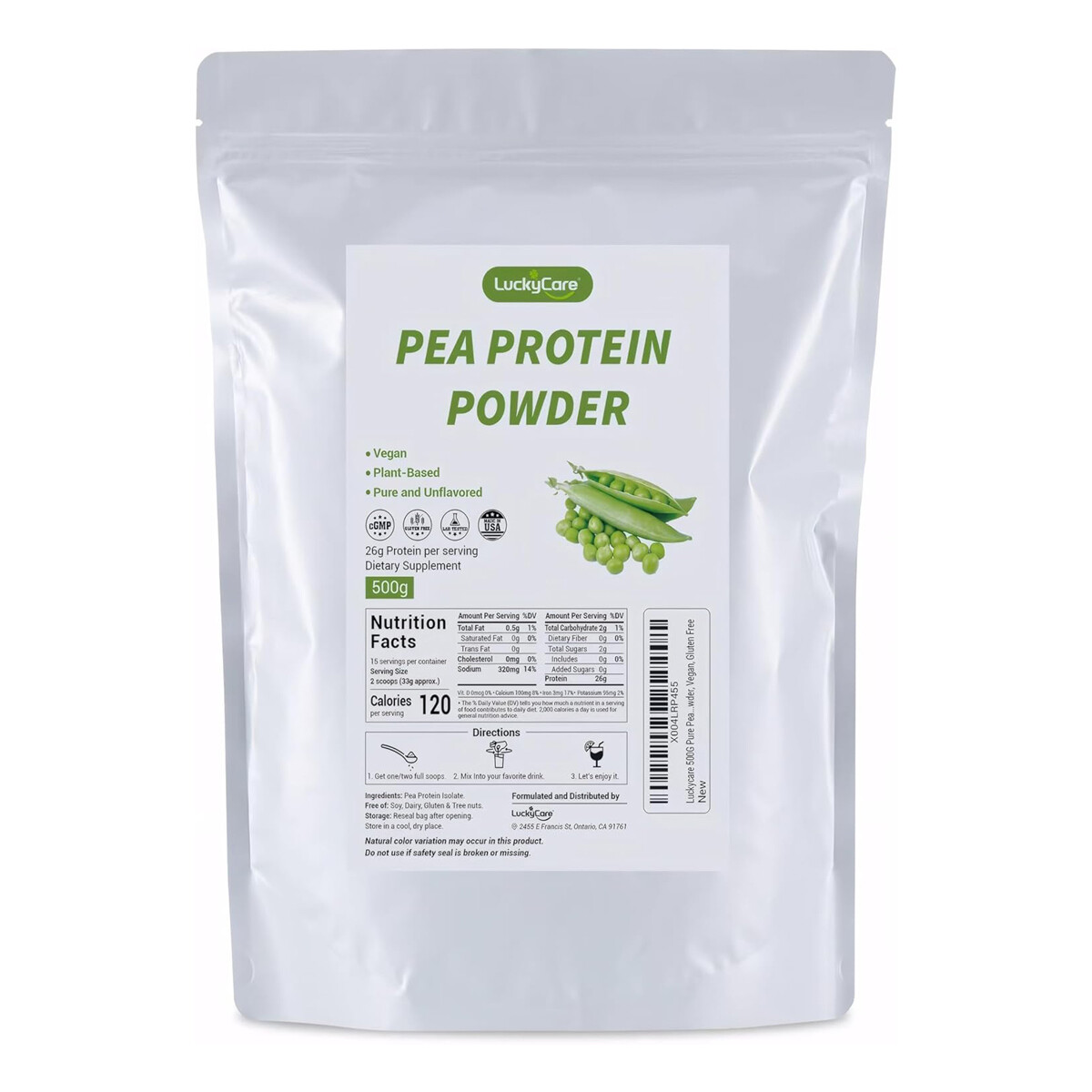 500G Organic Pea Protein Powder Vegan Formula Supports Muscles 26g Per Serving
