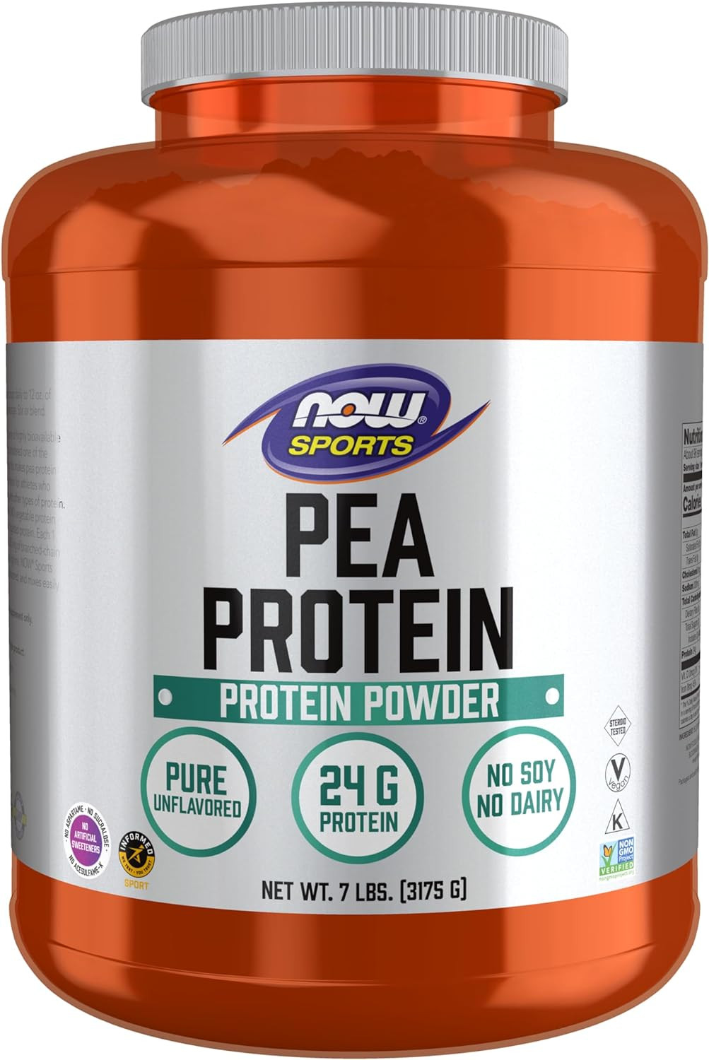 NOW Sports Pea Protein Powder 24 G Protein, Pure, Fast Absorbing, Unflavored