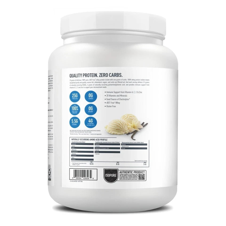 Isopure Zero Carb 100% Whey Protein Isolate Vanilla Protein Powder, 25g