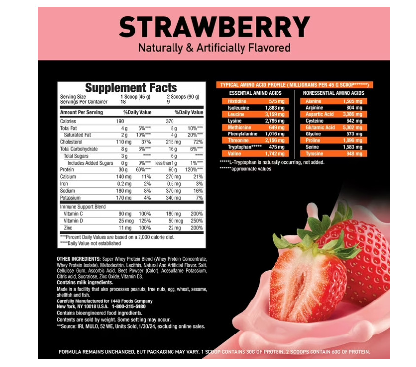 Body Fortress Super Advanced 100% Premium Whey Protein Powder, Strawberry, 60g P
