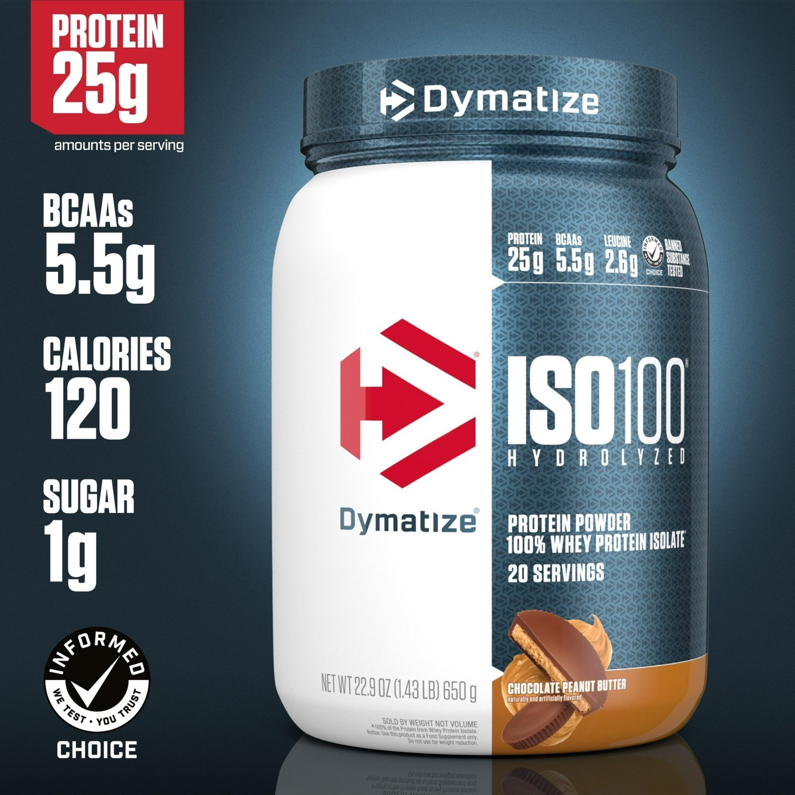 Dymatize ISO100 Hydrolyzed Whey Isolate Protein Powder, 25g Protein, Chocolate