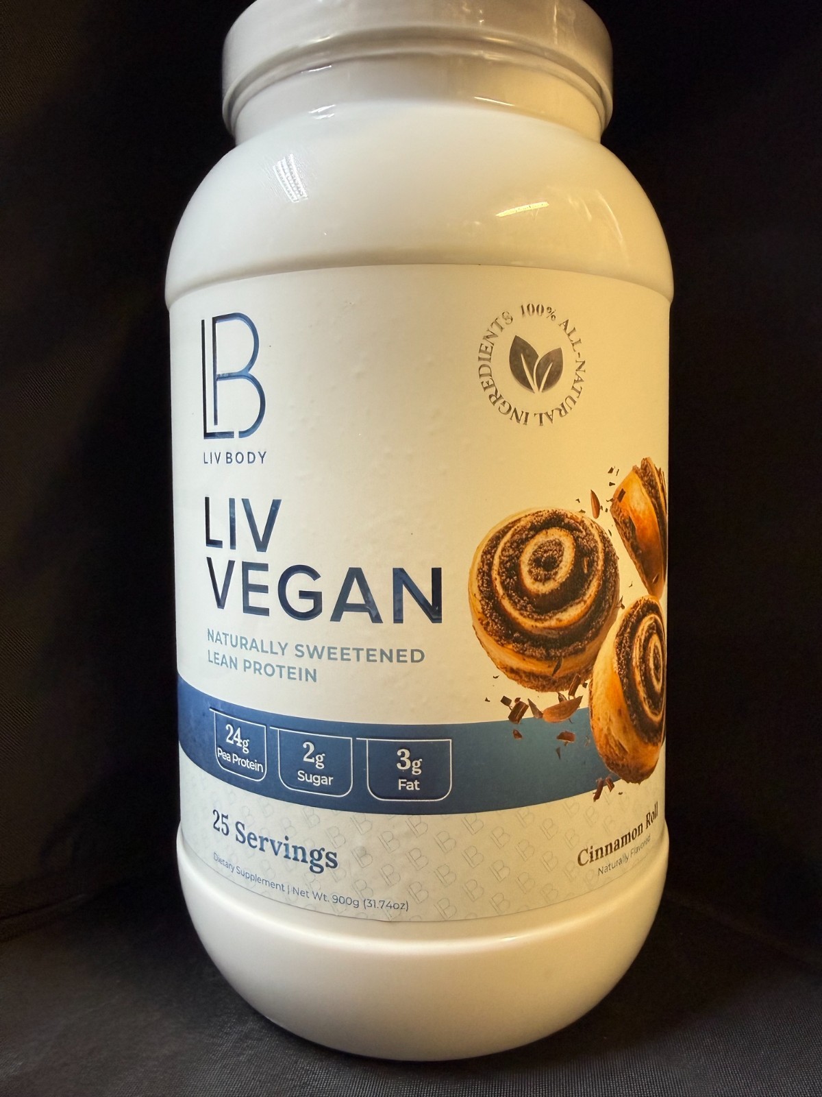 31.74oz Liv Body VEGAN Lean Protein Powder Cinnamon Roll Inulin Pea Protein