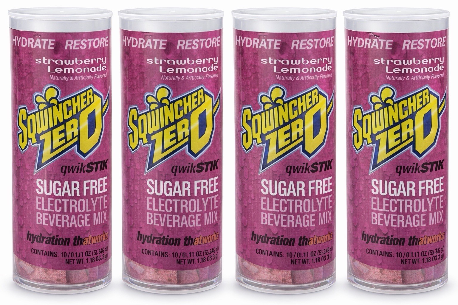 4 Packs of 10 Sqwincher Qwik Stik Powder Mix ZERO Strawberry Lemonade Flavor
