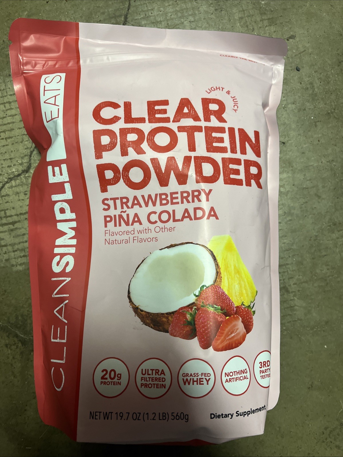 Clean Simple Eats Clear Protein Powder Grass Fed Strawberry Piña Colada 20 Serv