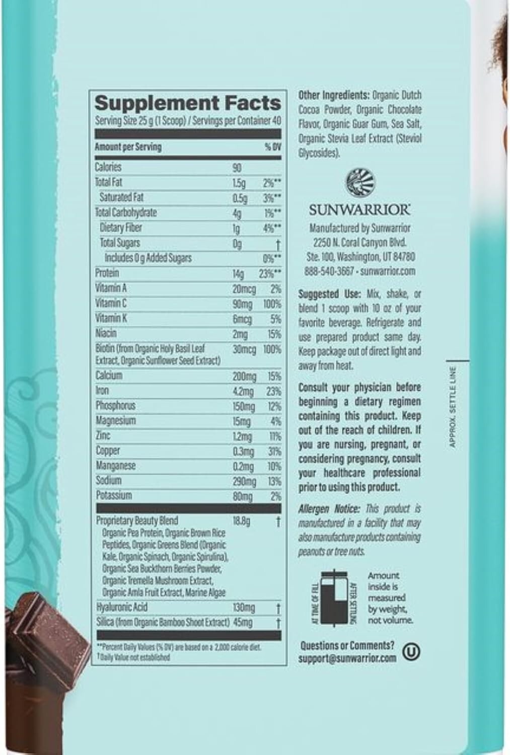 Sunwarrior Vegan Collagen Protein Powder Plant-Based Hyaluronic Acid, 2.2 lb