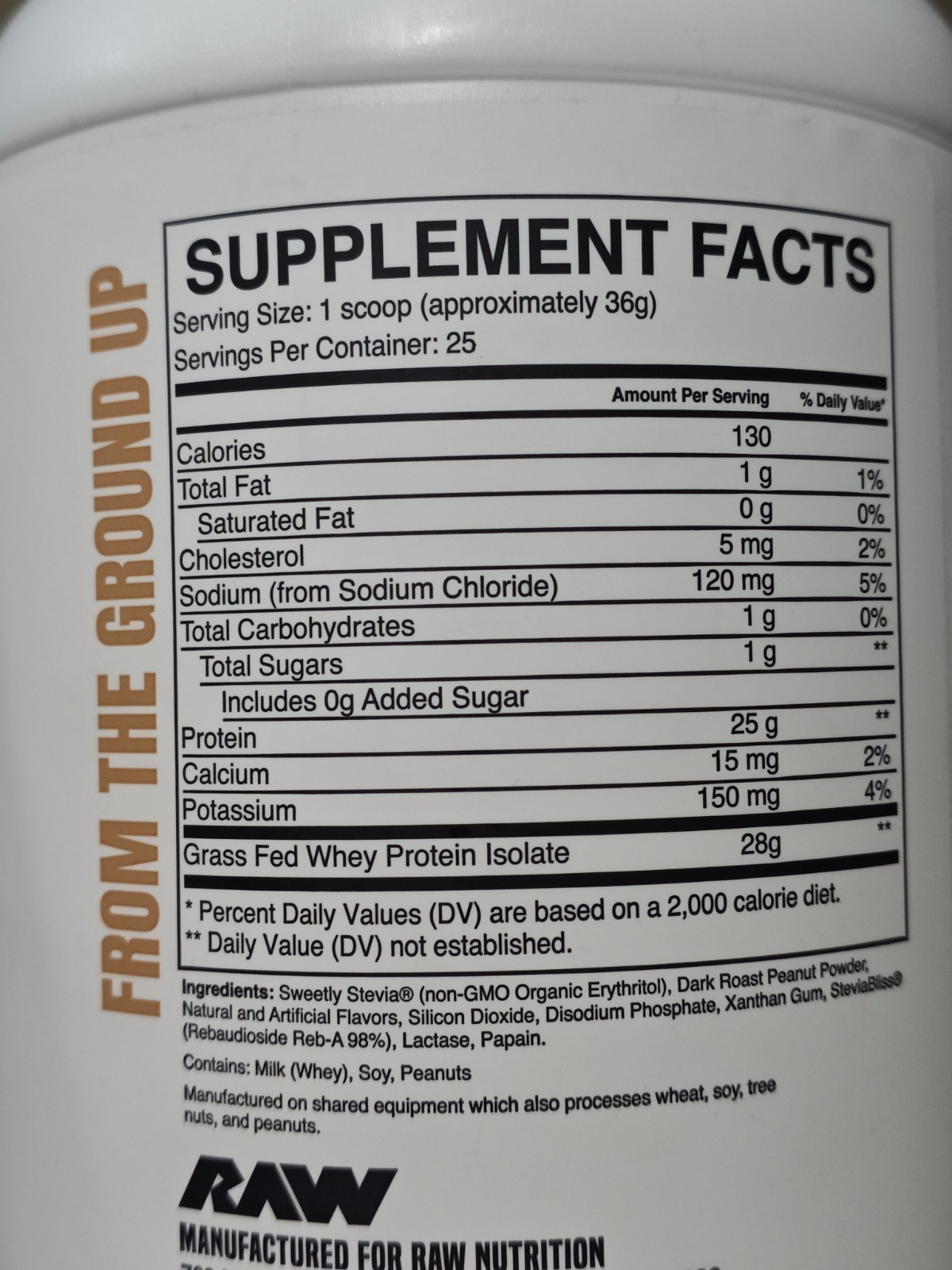 RAW NUTRITION GRASS FED WHEY ISOLATE PROTEIN Lean Muscle Mass 25g Peanut Butter