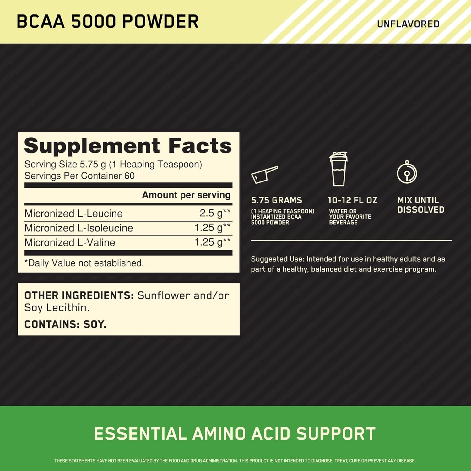 Instantized Unflavored BCAA 5000mg for Effortless Mixing & Enhanced Performance