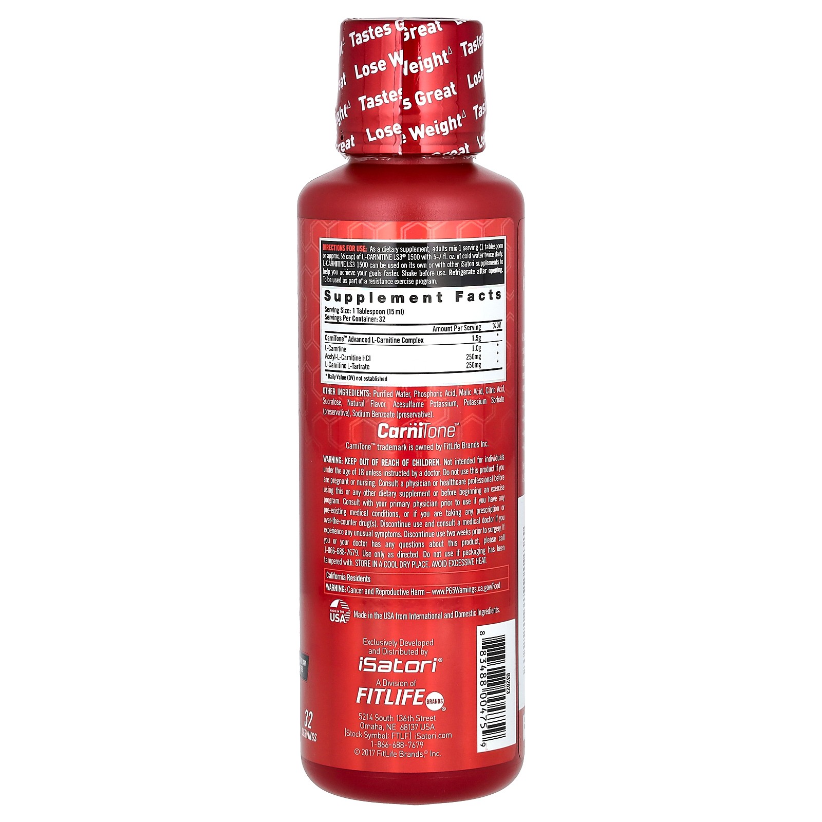 L-Carnitine LS3 1500, Pink Lemonade , 16 fl oz (480 ml)