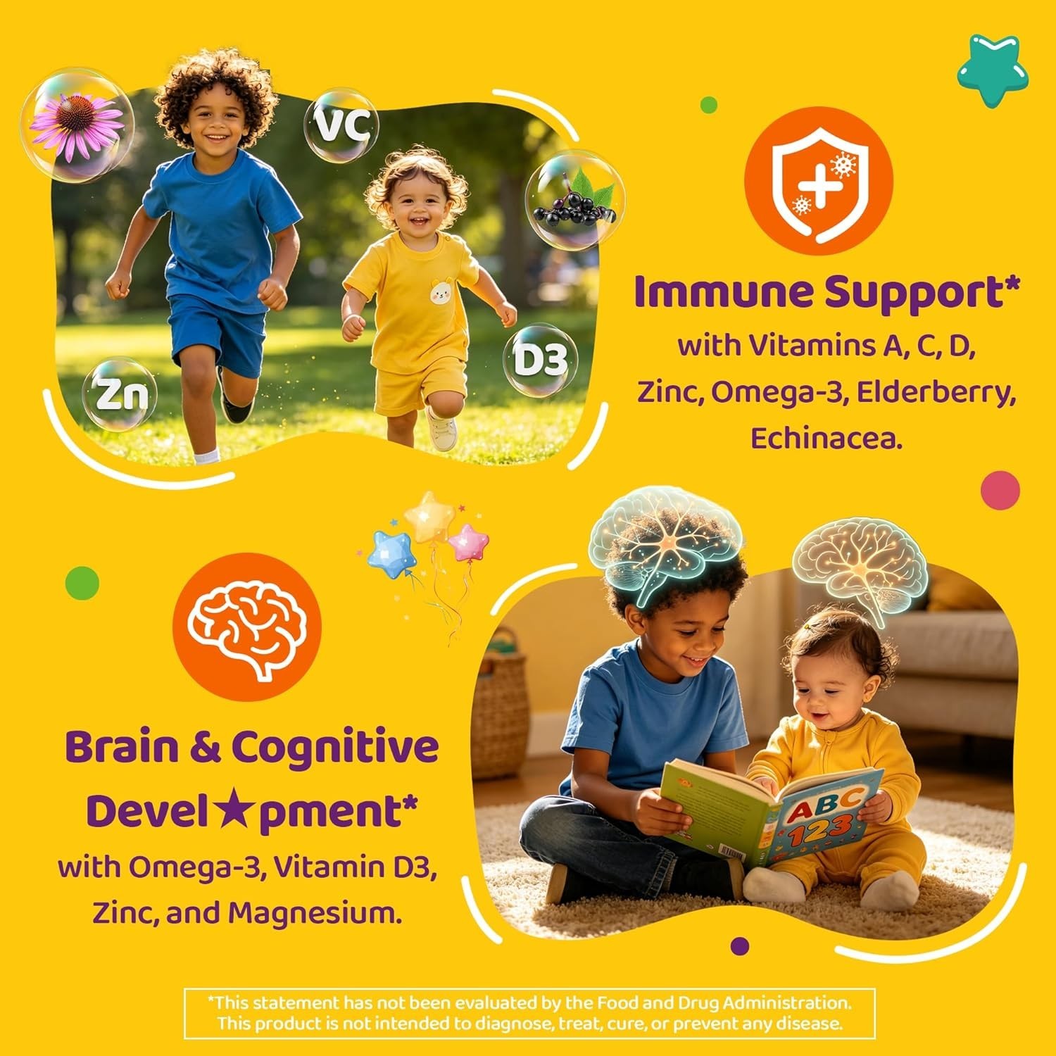Toddler 2-3 & Kids Vitamin D3 K2 + Algae Calcium Filled Gummies, 1000 IU / 2000