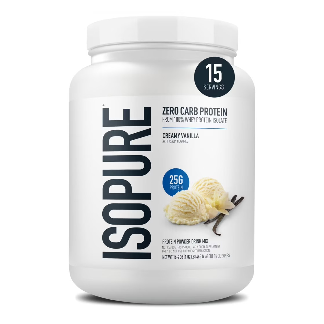 Isopure Zero Carb 100% Whey Protein Isolate Vanilla Protein Powder, 25g, 1 Lbs