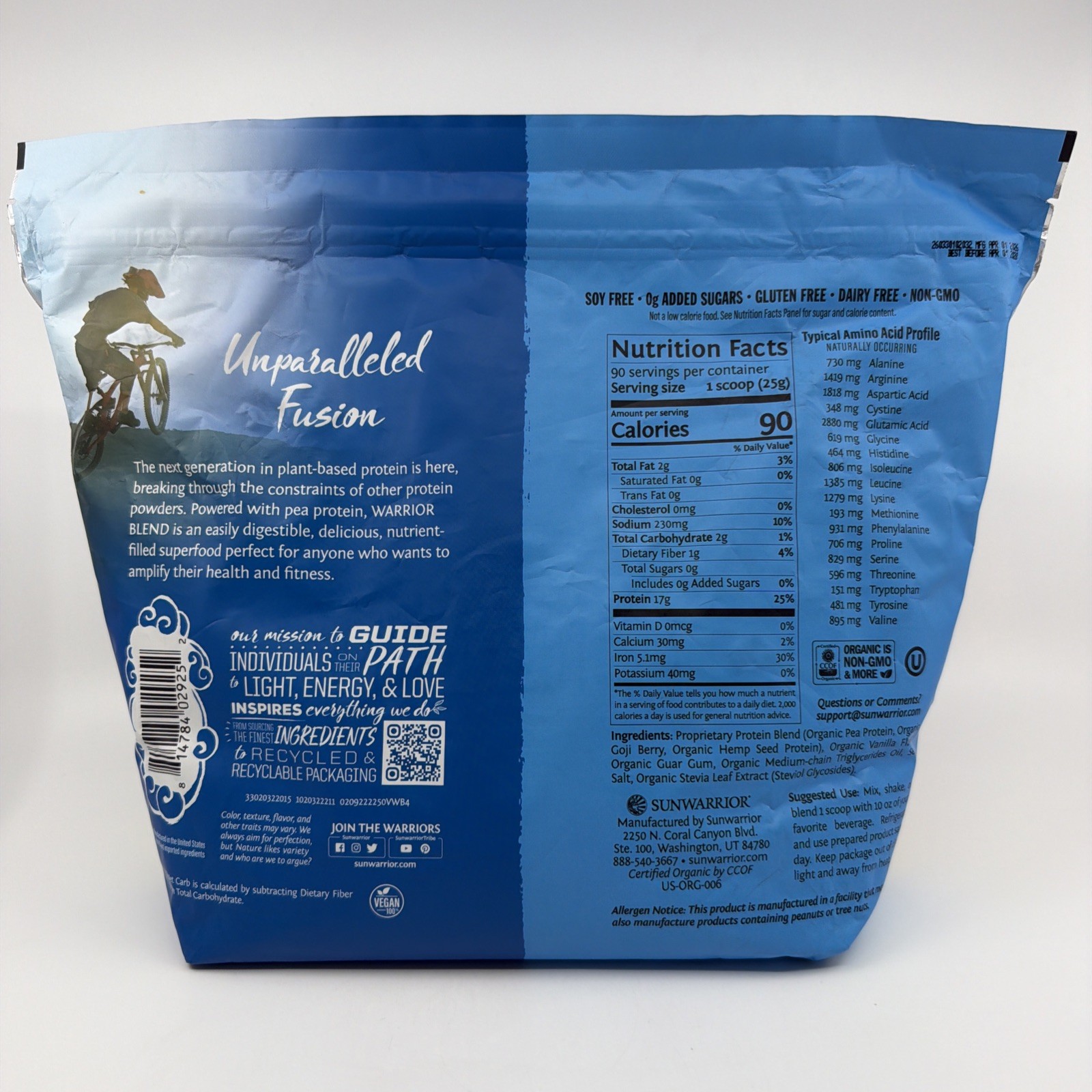 Sunwarrior Vegan Organic Protein Powder Plant-Based BCAA Amino Acids 4.96 lb