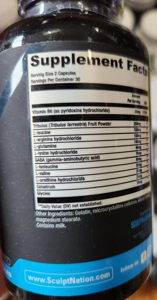 Sculpt Nation L Arginine, Tribulus Terrestris, Amino Acids for Energy 60Capsulse