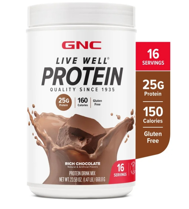 GNC Live Well Whey Protein Powder Rich Chocolate 25g Protein 16 Servings