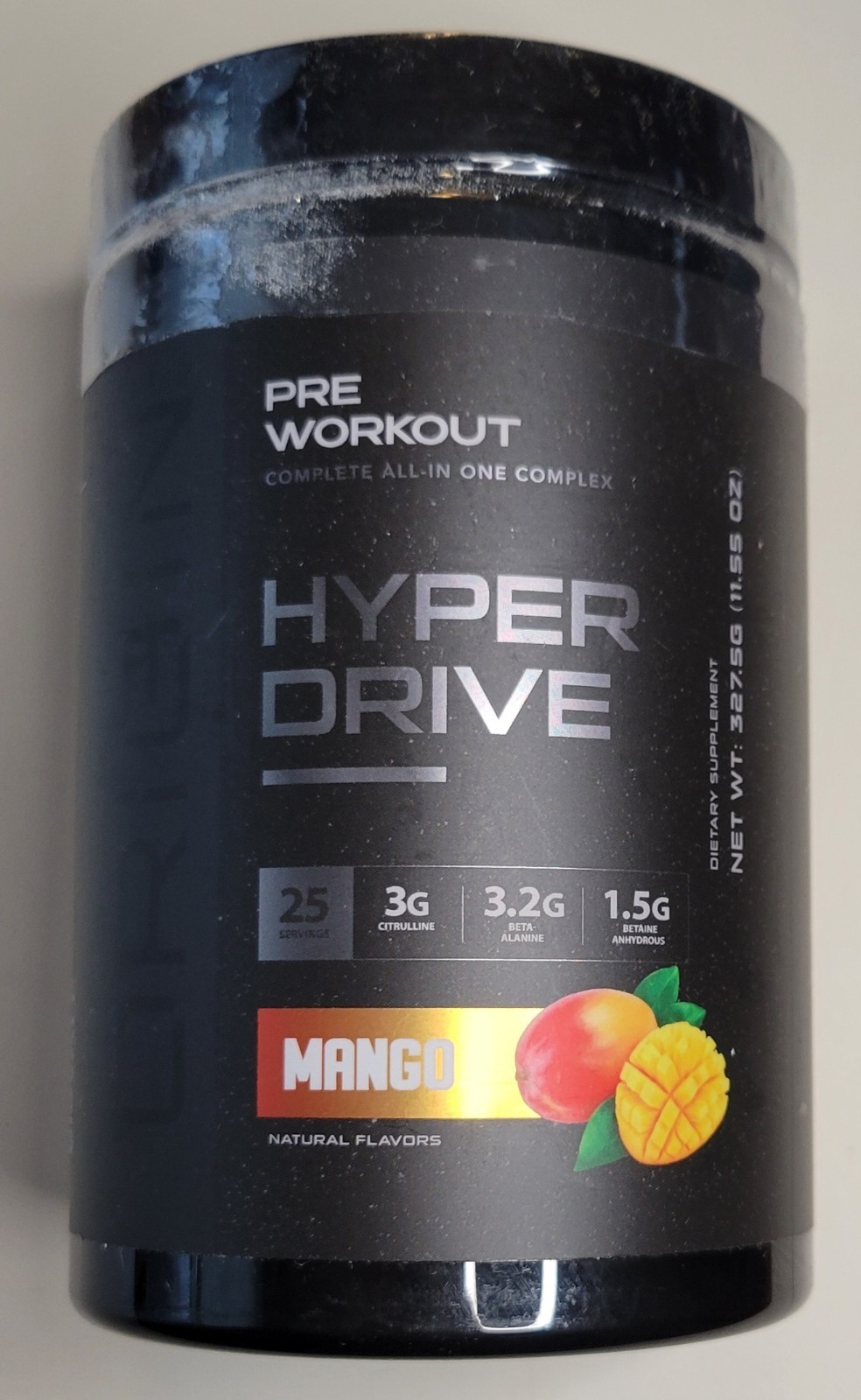 Hyper Drive Pre-Workout 25 Servings Mango Beta Alanine Citrulline Betaine 11.5oz
