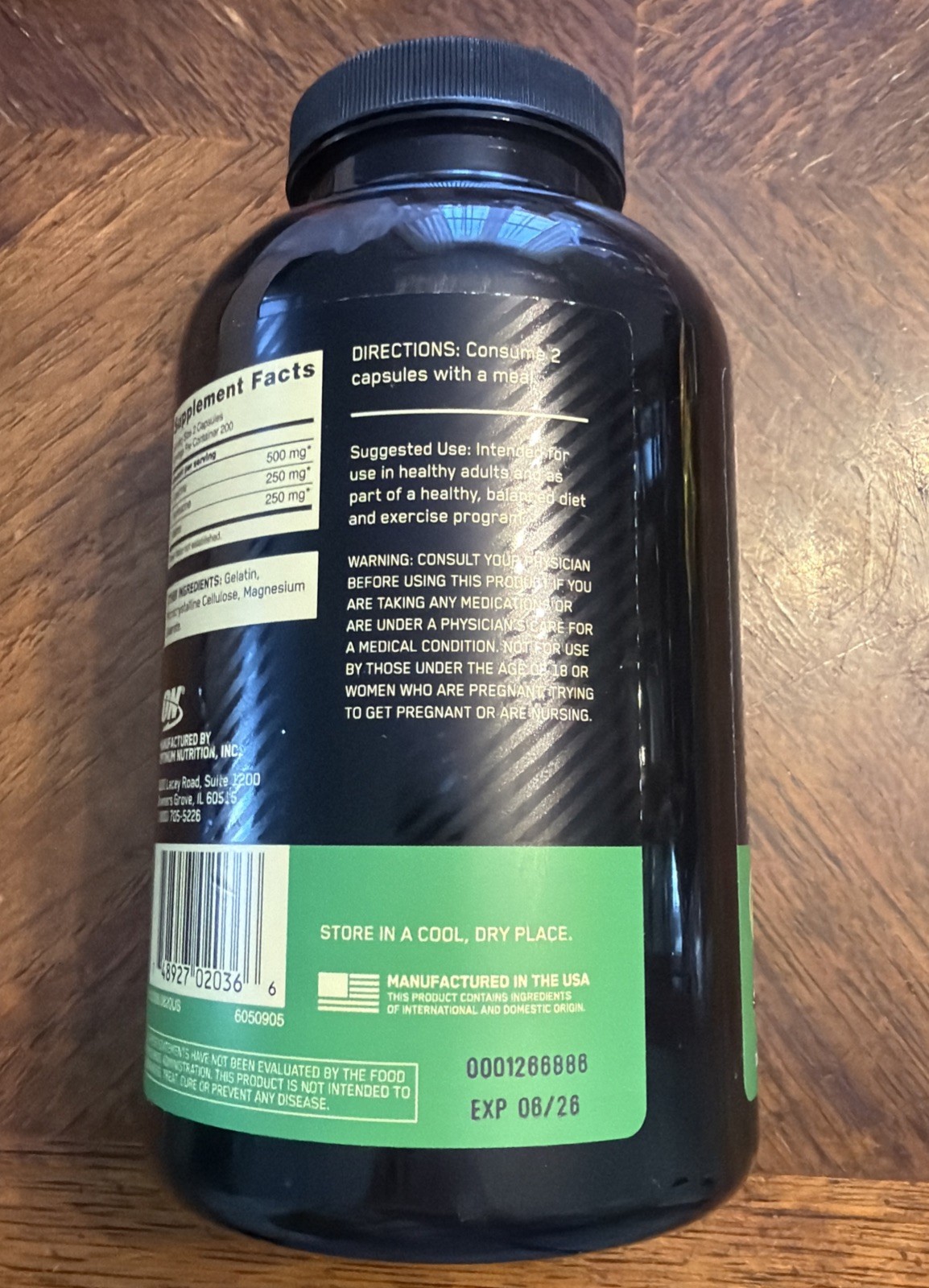 Optimum Nutrition BCAA 1000mg – 400 caps Exp 06/2026