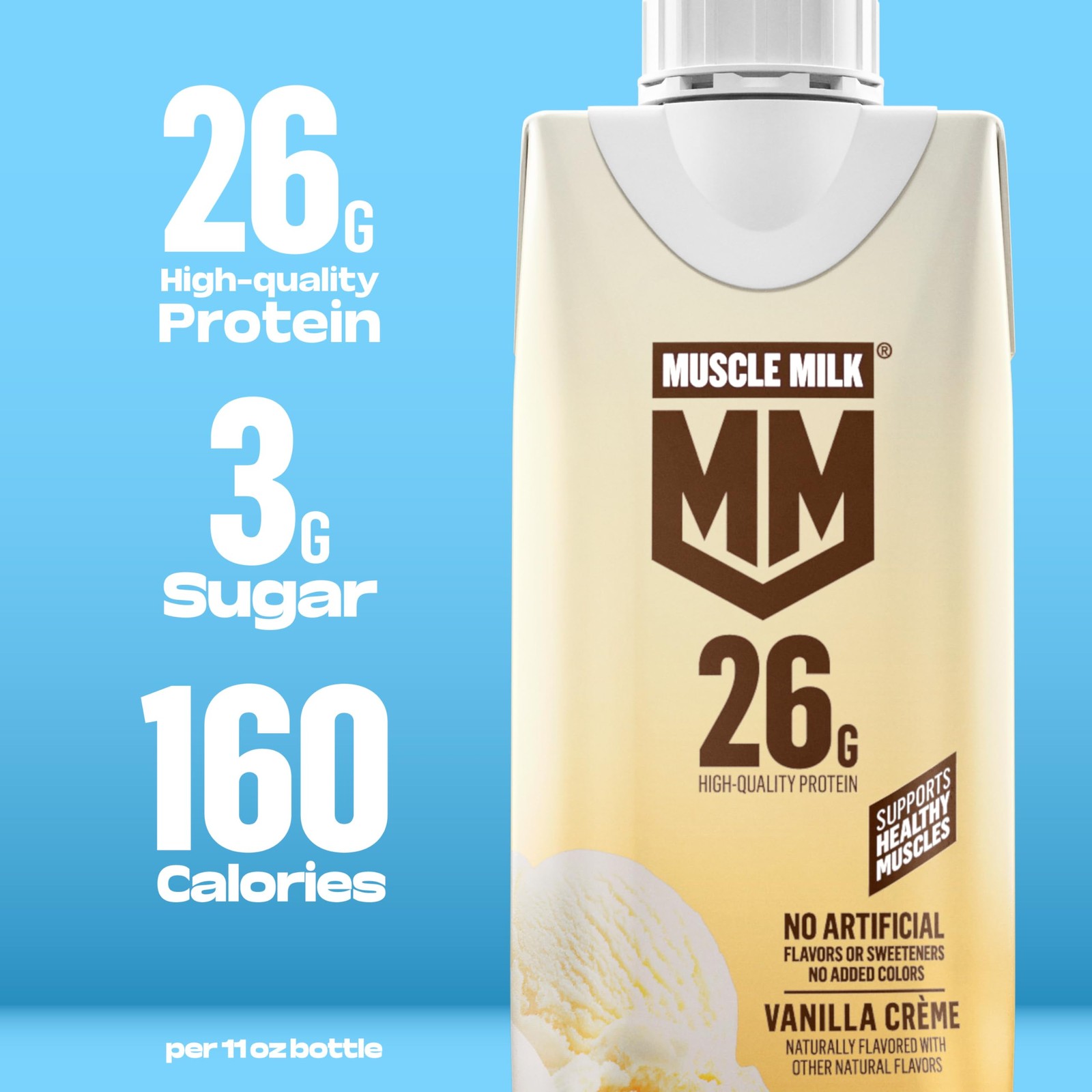 Muscle Milk High Protein Shake, Vanilla Creme, 11 fl oz 11 Fl Oz (Pack of 12)