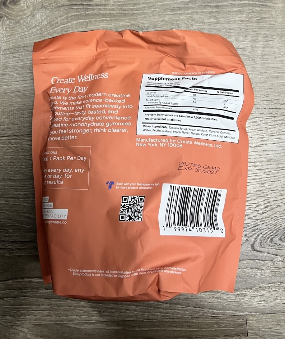 Create Creatine Gummies– NSF Certified, Creapure Creatine Sour Peach