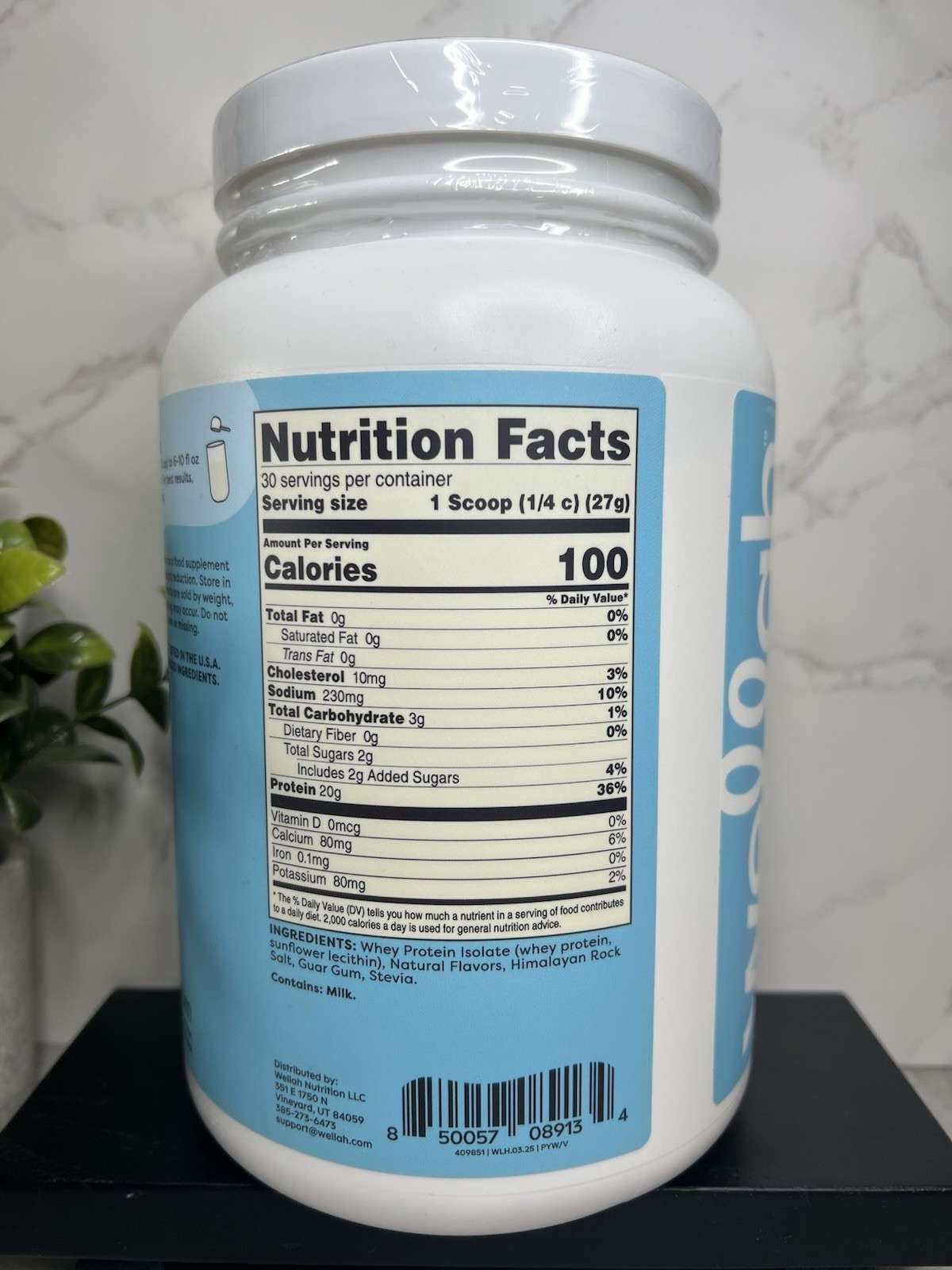 Wellah Whey Protein Isolate Powder Vanilla 29.1oz Exp 07/2028