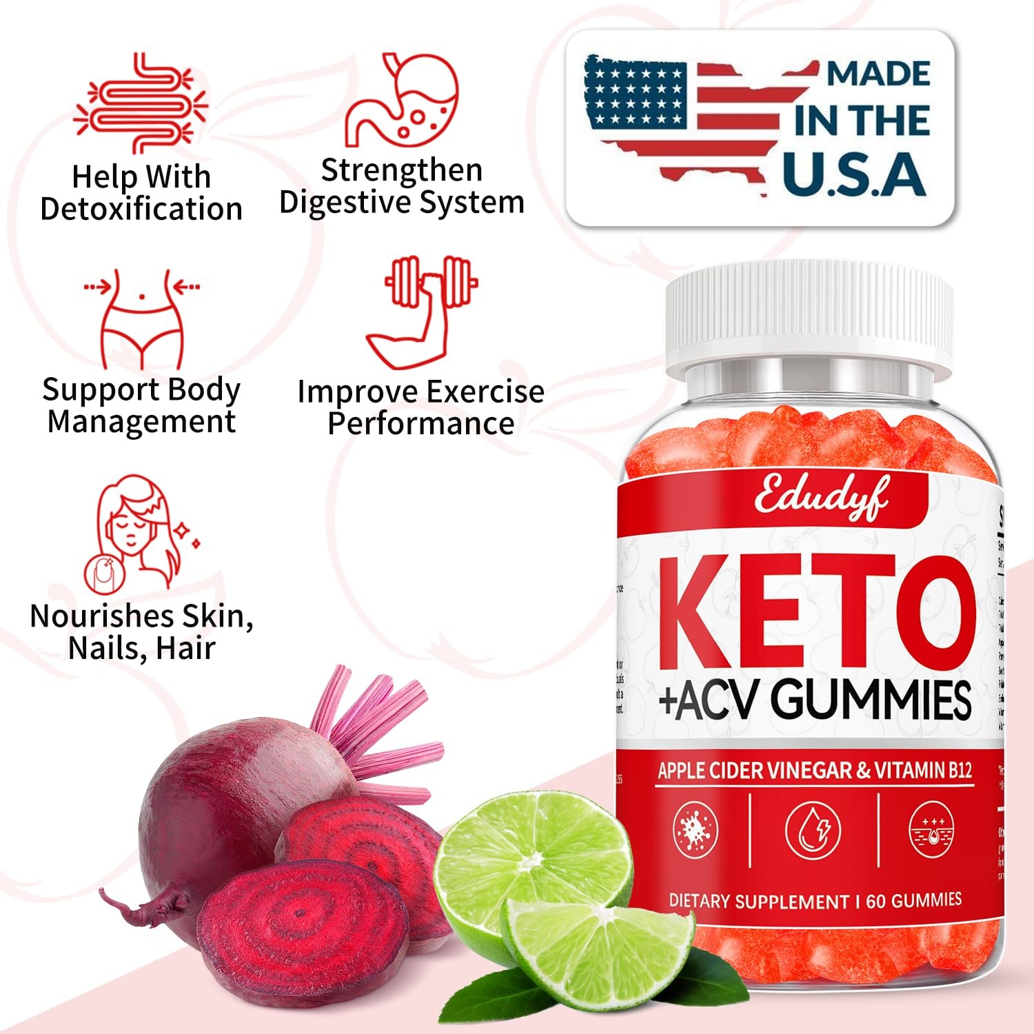 EDUDYF Keto ACV Gummies – 60 Count Gluten-Free, 60 (Pack of 1)