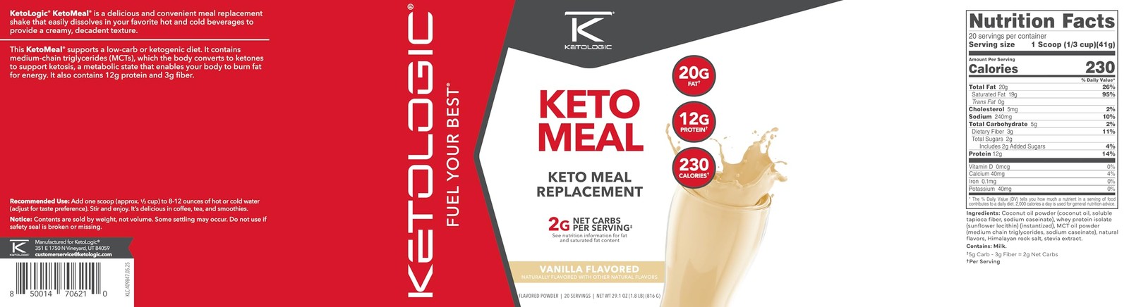 Keto Meal Replacement Shake Powder for Optimal Results + MCT Oil + Grass-Fed Whe