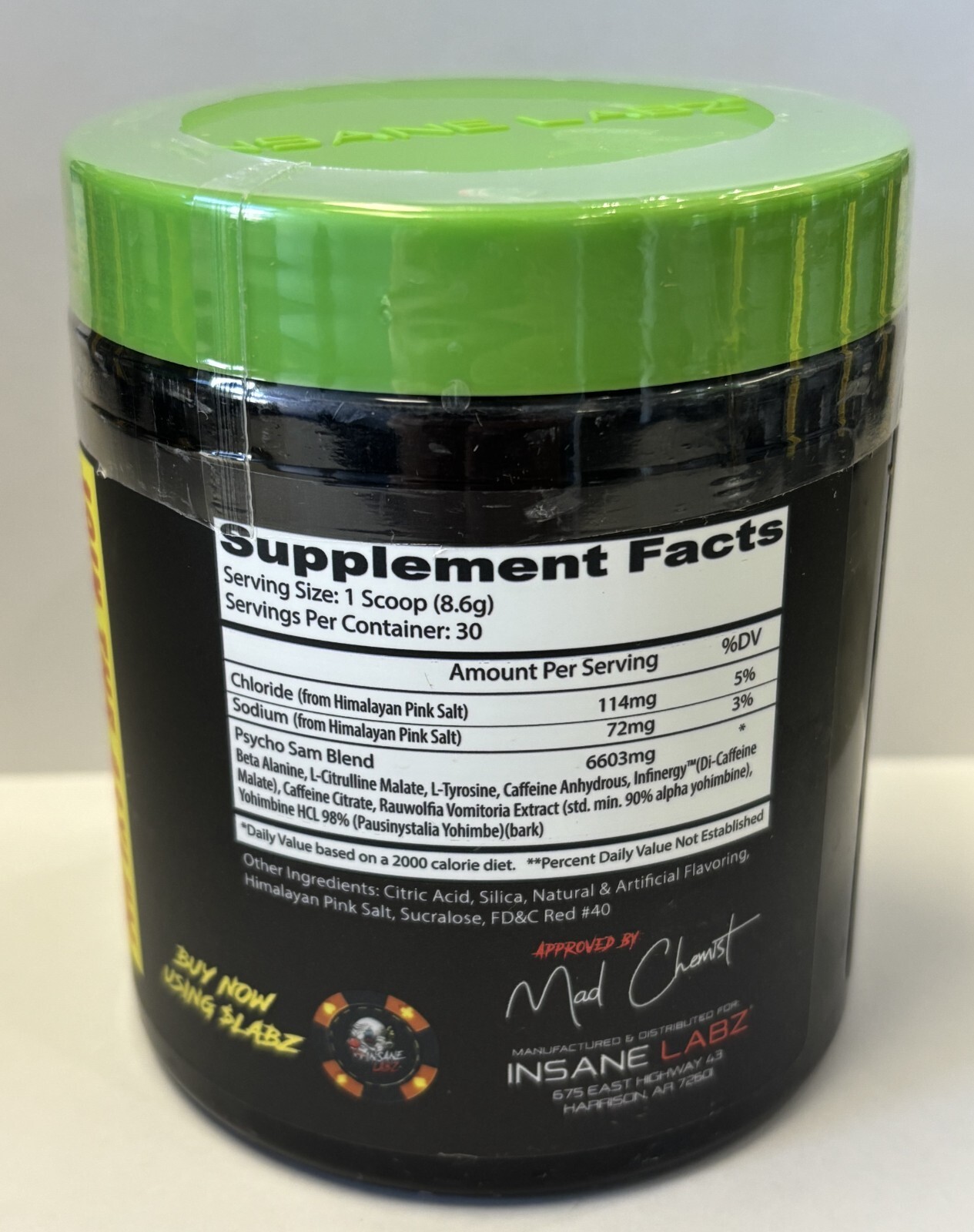 Psycho Sam Pre Workout Watermelon 30 servings Insane Labz