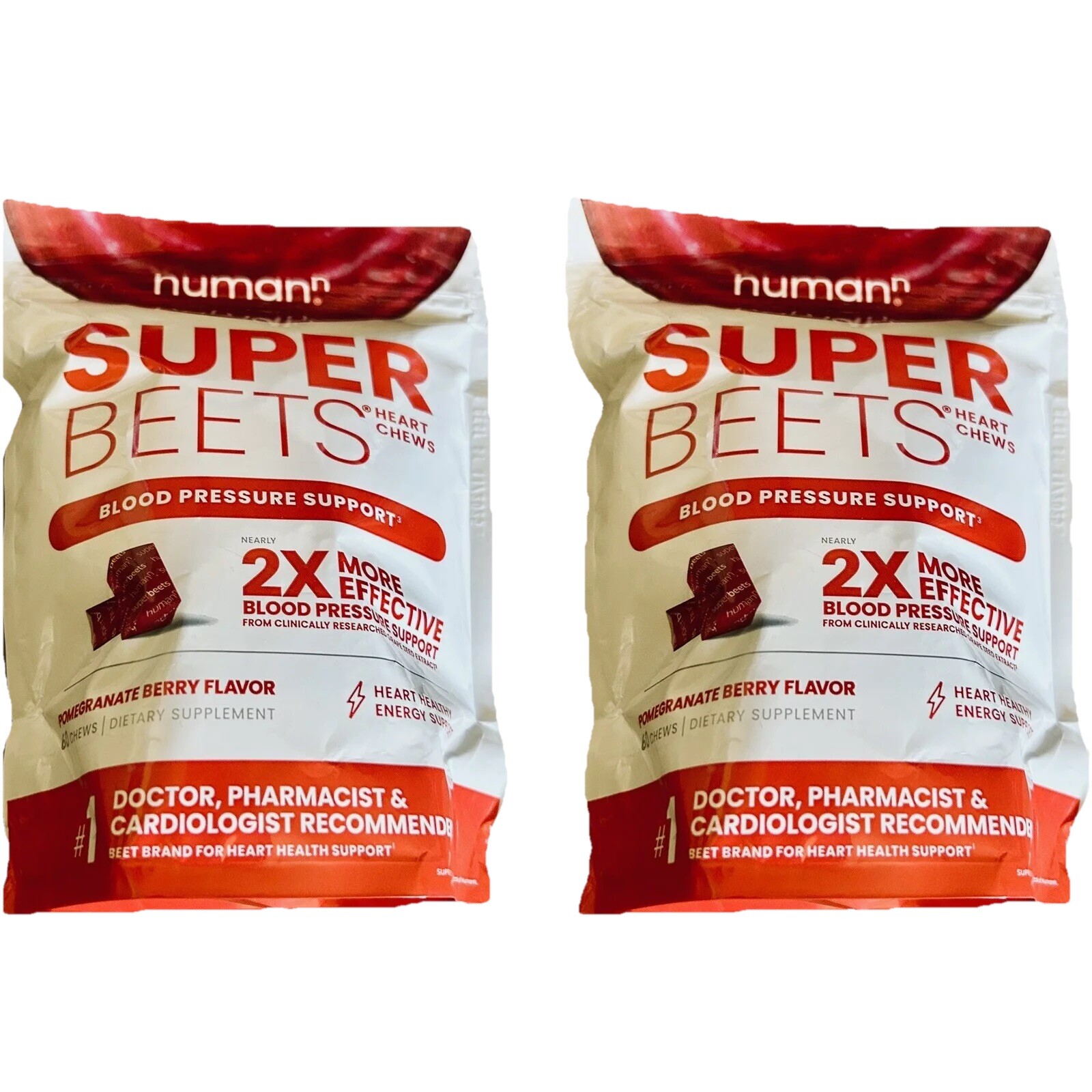 (2 Bag) HumanN SuperBeets Grape Seed Soft Chews – 60 Count. Total OF 120 Count.
