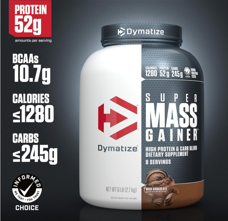 Dymatize Super Mass Gainer, Rich Chocolate, 52g Protein, 8 Servings