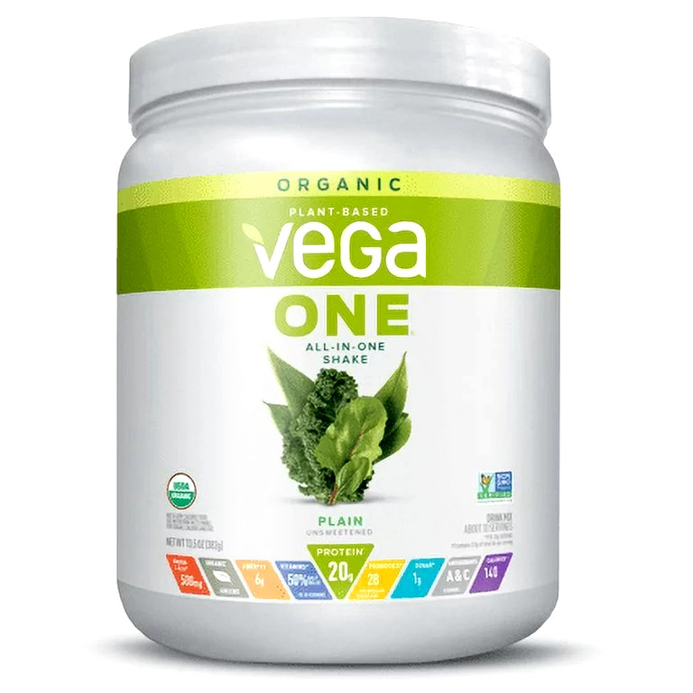 Vega One Organic All In One Shake Mix, Plain, 13.5oz, Plant-Based as pictured