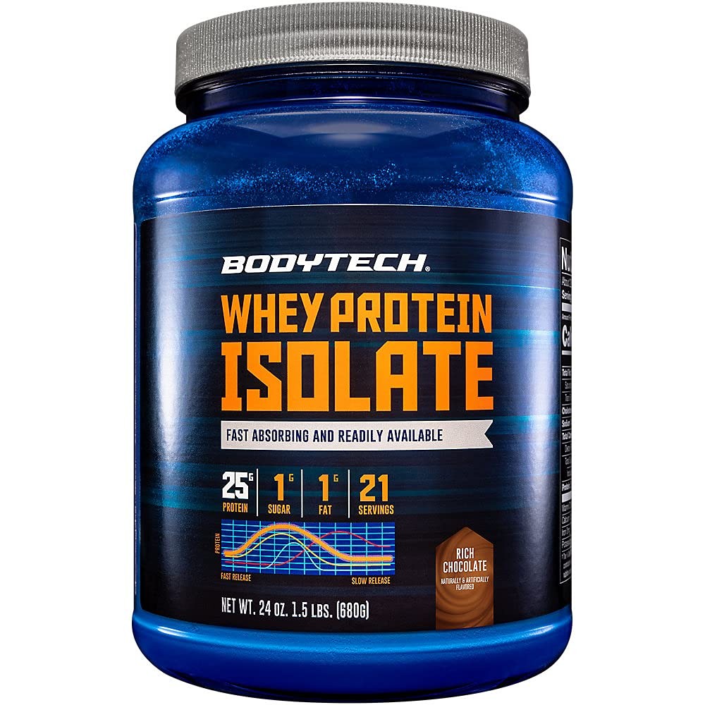 BodyTech Whey Protein Isolate Powder, Rich Chocolate, 24 Oz, 21 Servings