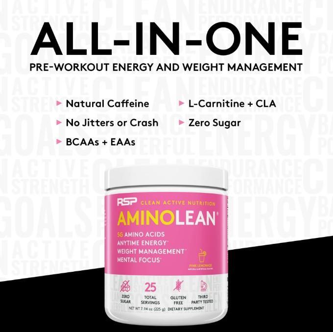 RSP Nutrition AminoLean Energy Pre Workout Powder 5g Vegan Amino Acids Exp 03/27