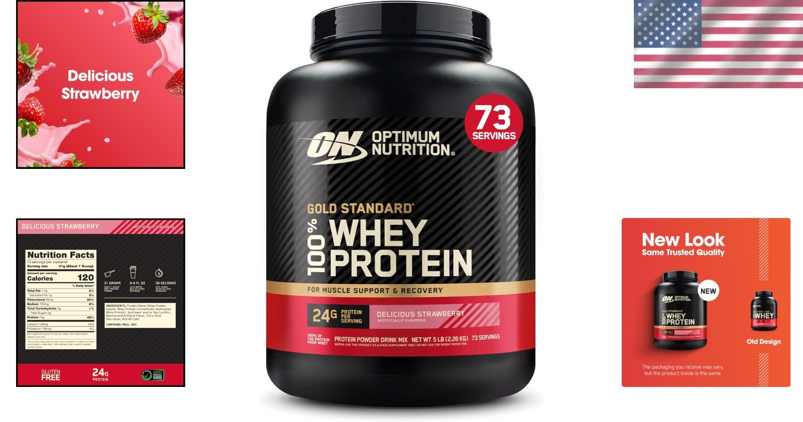 High-Quality Strawberry Whey Protein Powder – 24g Protein per Scoop, 5 lbs