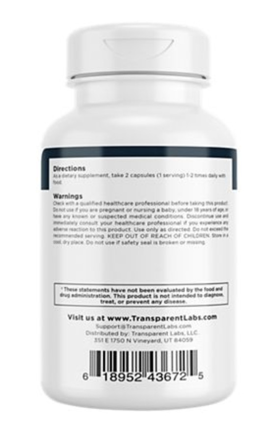 Transparent Labs Vitality Natural Hormone Support 60 capsules FRESH