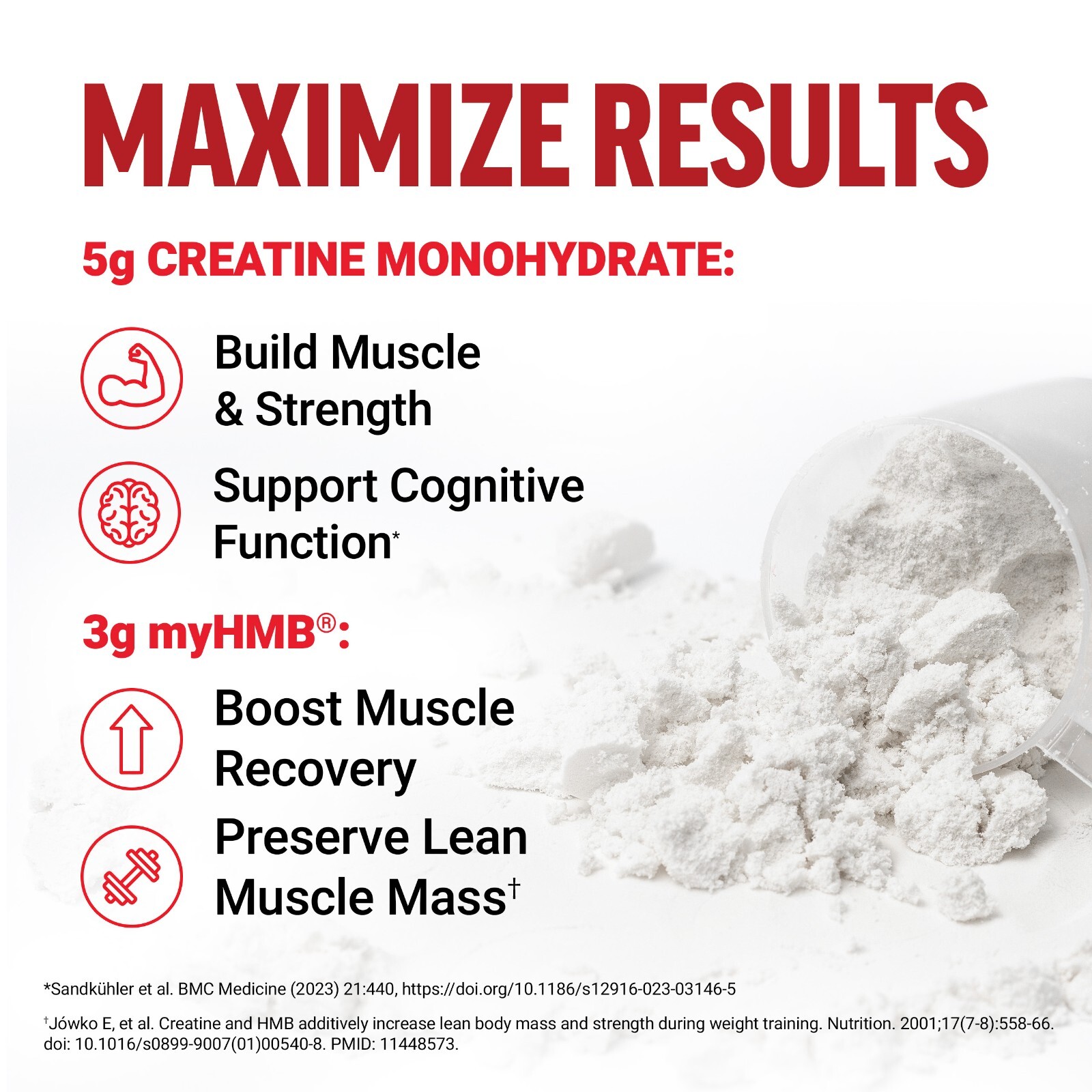 FORCE FACTOR Creatine HMB, 5g Creatine Monohydrate Powder, 3g myHMB, Support Mus