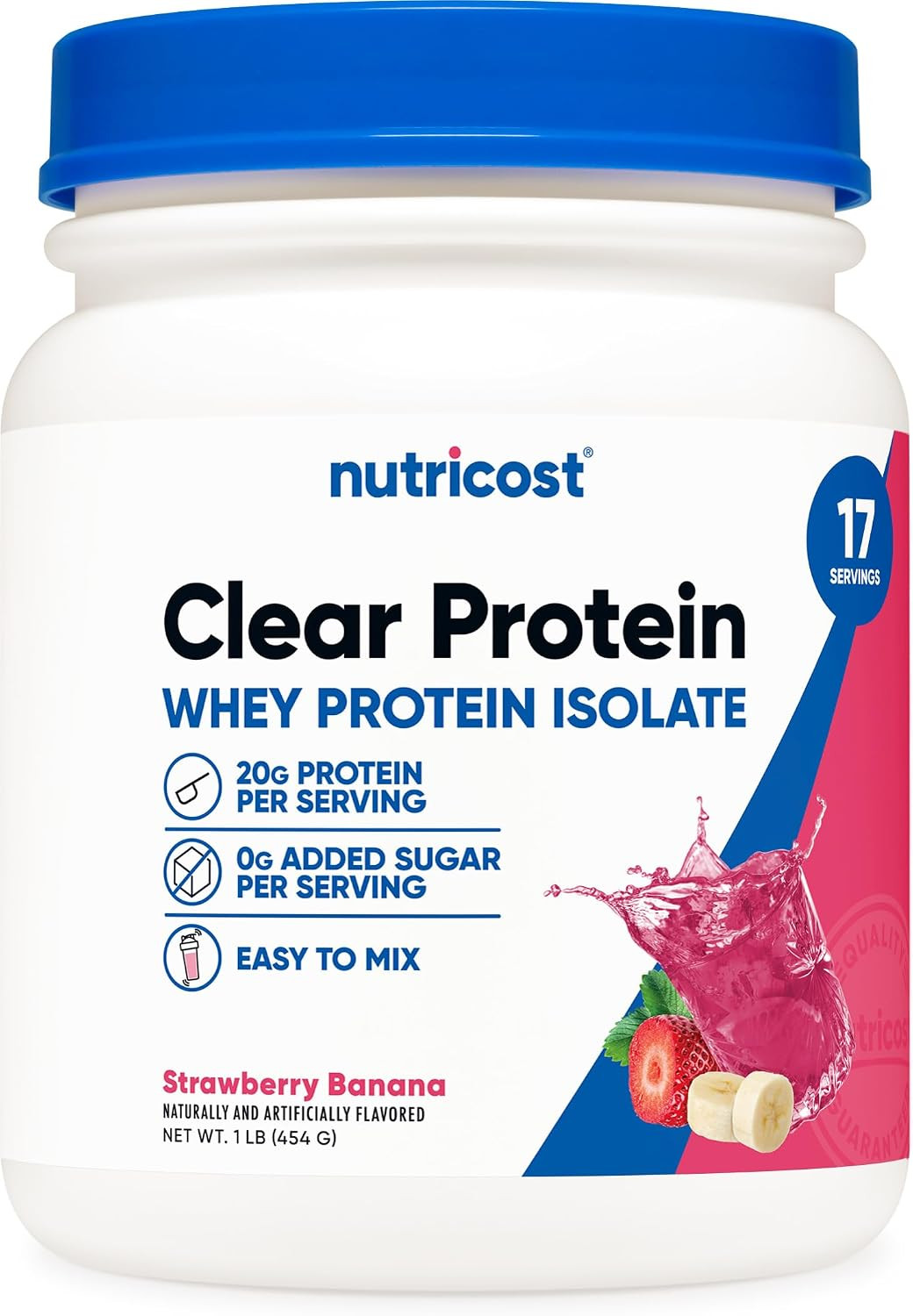 Clear Whey Protein Isolate Powder (Strawberry Banana) 1 LB – 20G Protein per Ser