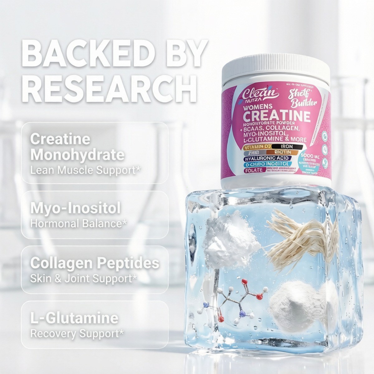 Clean Nutra Women Creatine Powder Collagen Inositol Muscle Hormone