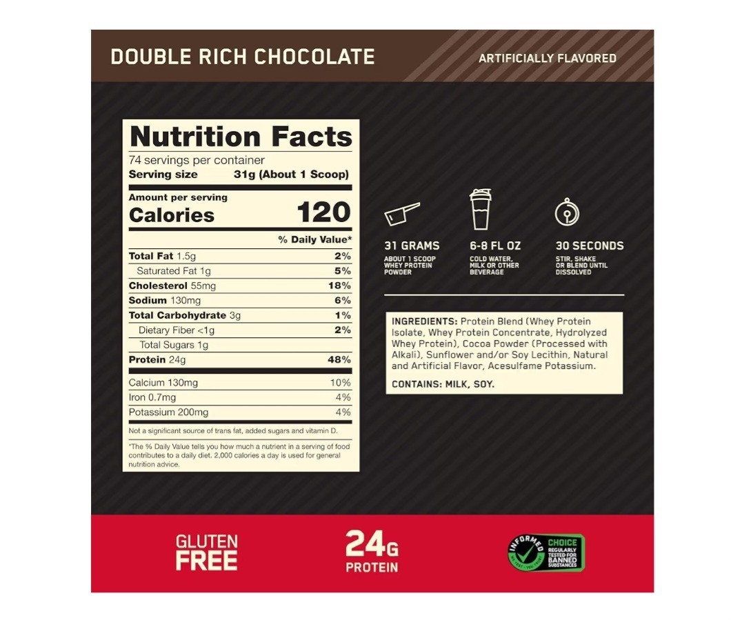 Gluten-Free Gold Standard Whey Protein, 5 lbs – Double Rich Chocolate Flavor