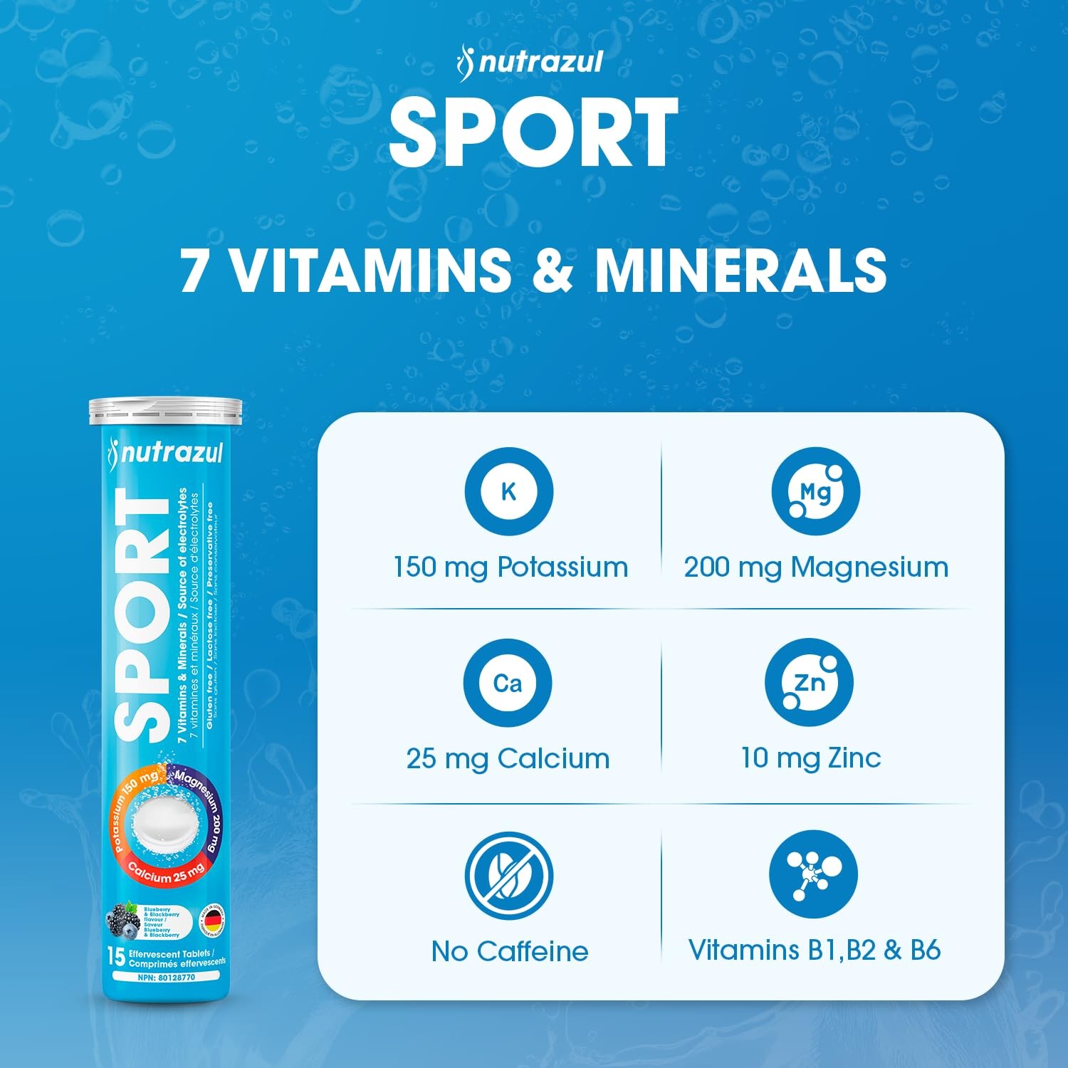 nutrazul Sports Effervescent Tablets, Electrolytes & 7 Vitamins & Minerals,…