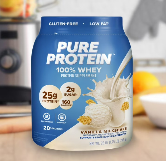 Pure Protein 100% Whey Protein Powder, Vanilla Cream, 25g Protein, 1.75 lbs