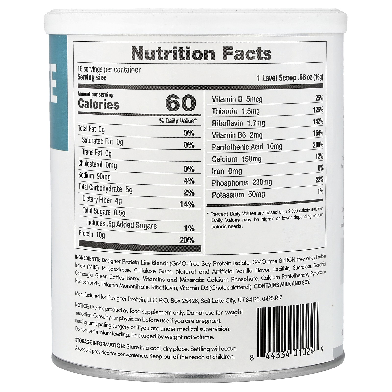 Designer Lite, Plant + Whey Protein Powder, Vanilla Cupcake, 9.03 oz (256 g)