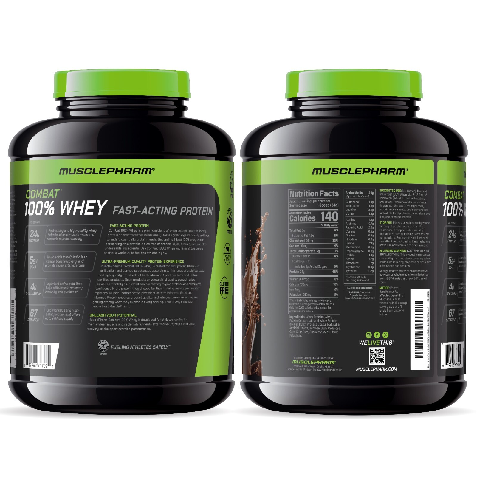 MusclePharm Combat 100% Whey Protein Powder – 5 lb, 70 Servings, Chocolate Milk