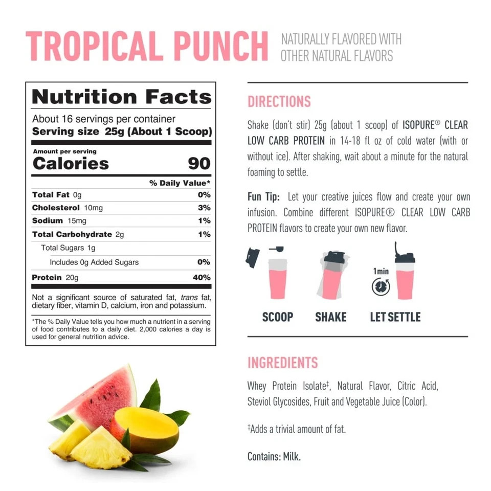 Isopure Clear Low Carb 100% Whey Protein Isolate Powder, Citrus Lemonade