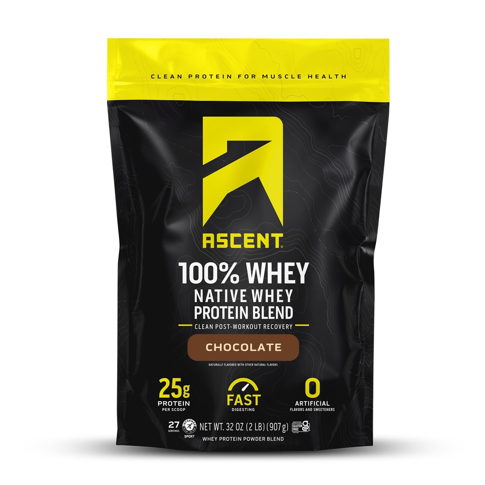 Ascent 100% Whey Protein Powder – Post Workout 2 Pound (Pack of 1), Black