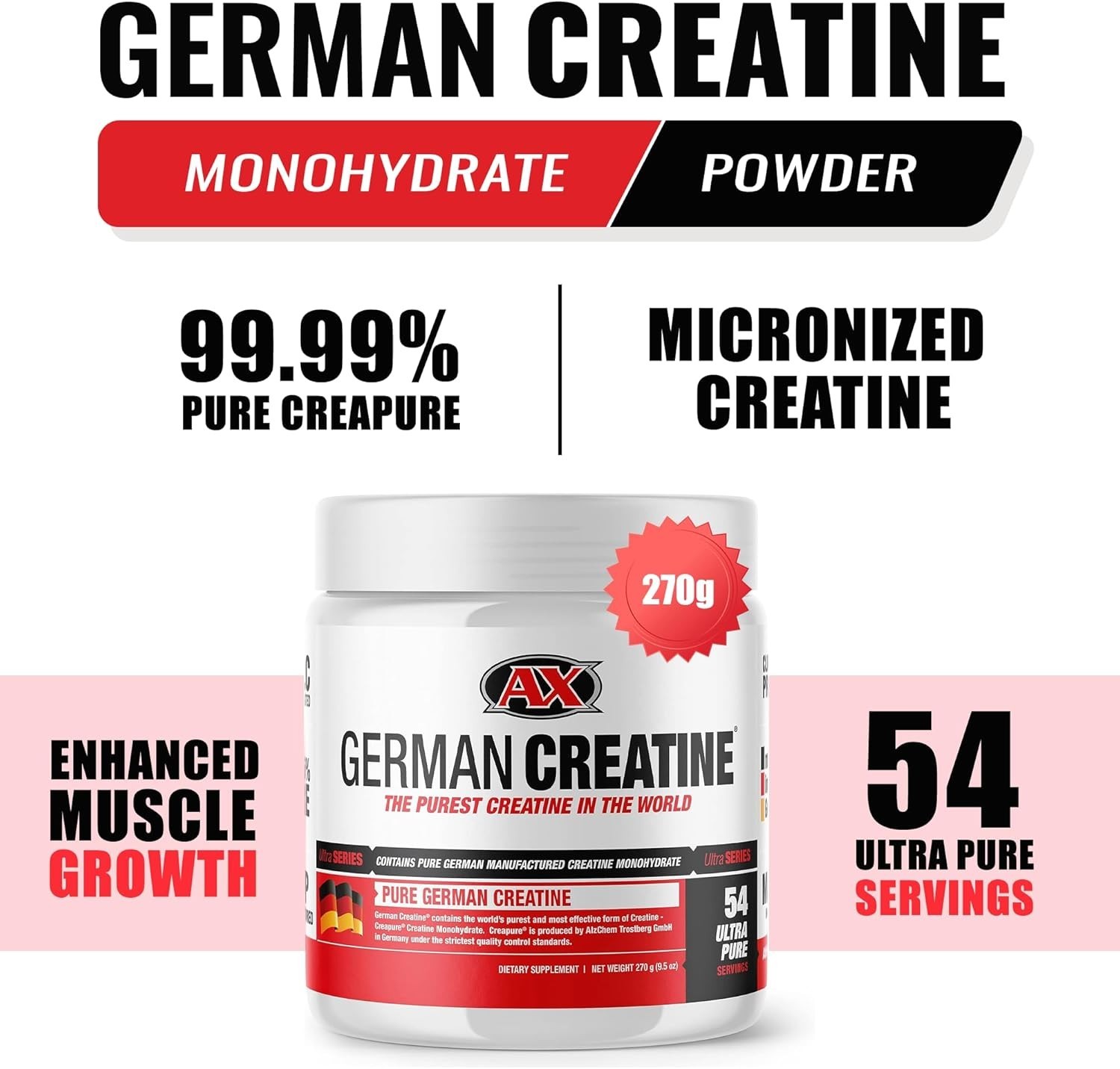 German Creatine – Micronized Creatine Monohydrate Powder, 99.99% Pure Creapure f