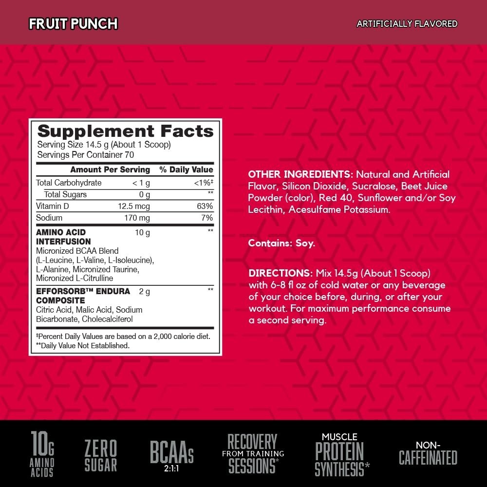 Amino Acid Recovery Powder, BCAAs for Endurance, Keto Friendly, Zero Sugar, 70 S