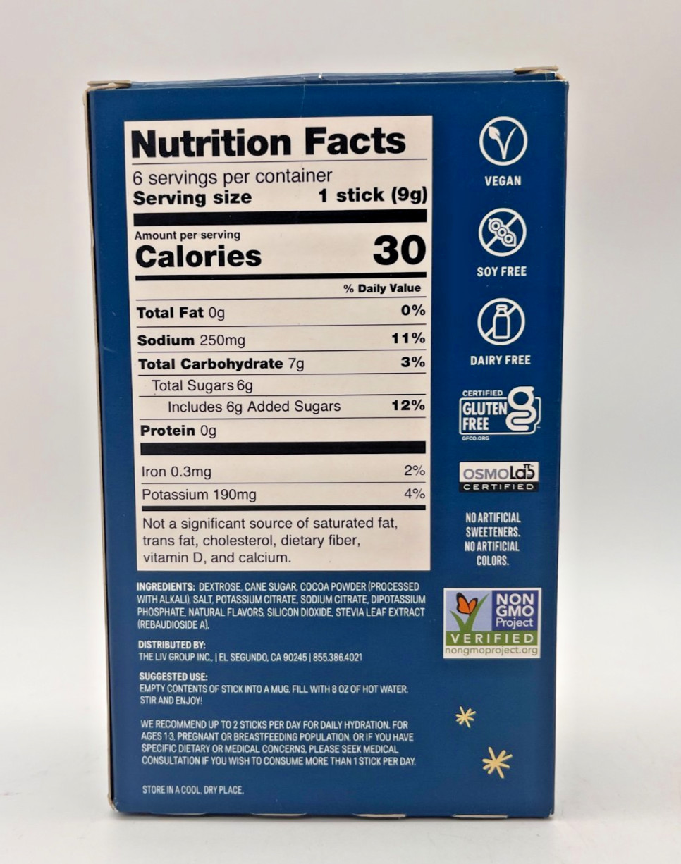 LIQUID I.V. HYDRATION MULTIPLIER HOT CHOCOLATE HOLIDAY SERIES 30 TOTAL STICKS