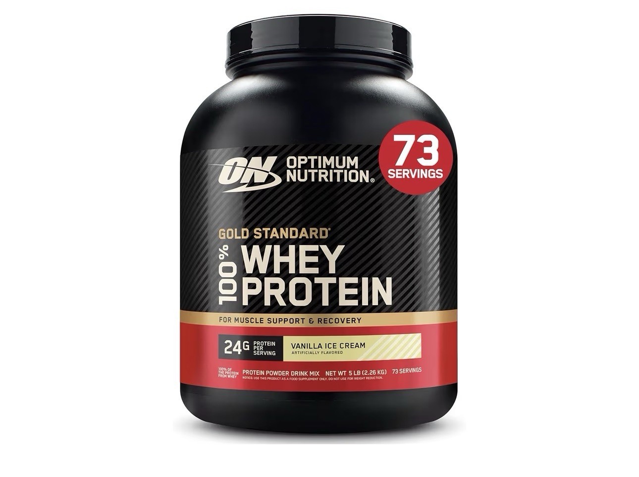 Optimum Nutrition, Gold Standard 100% Whey Protein Powder, Vanilla Ice Cream 5lb