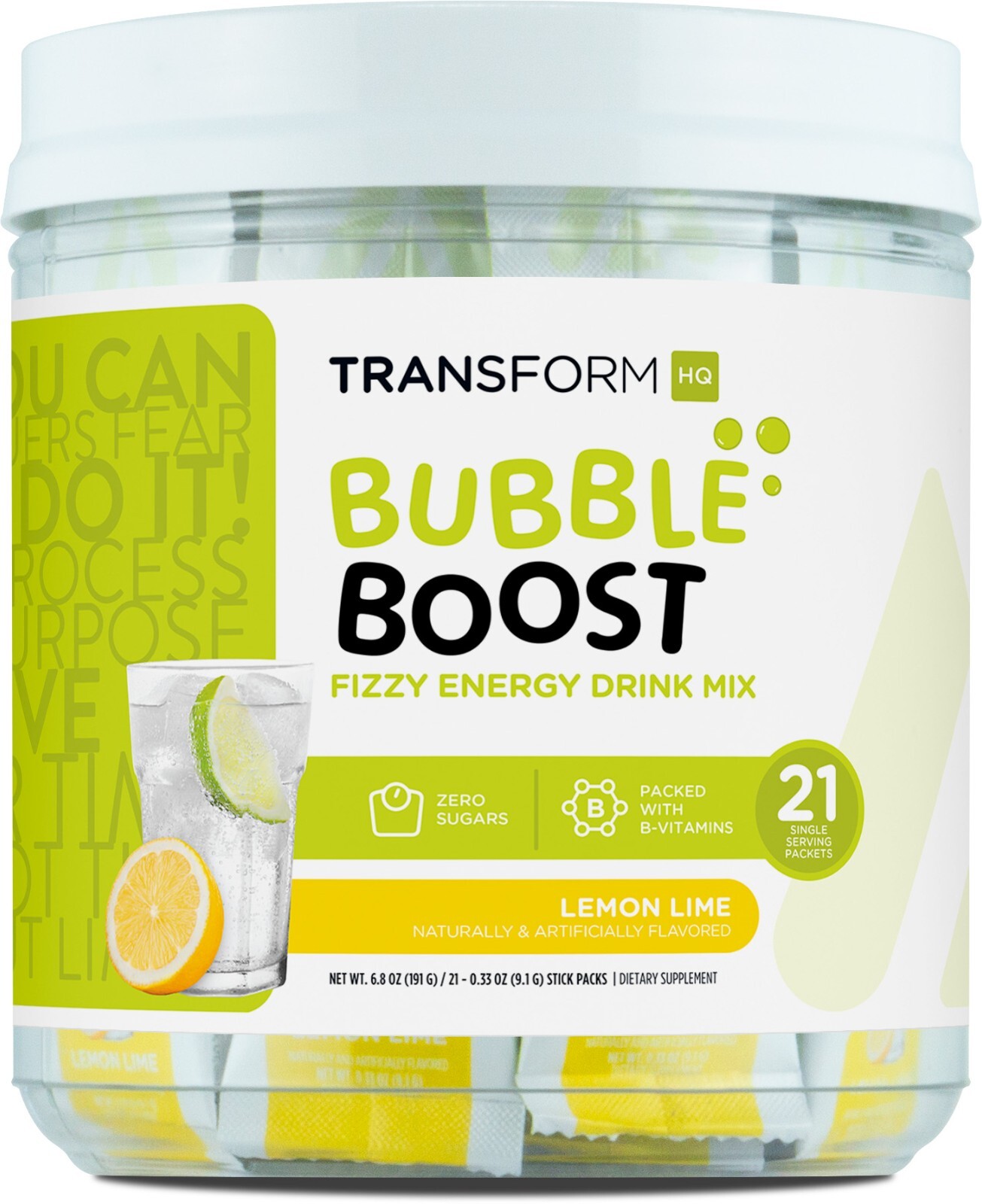 TransformHQ Bubble Boost Fizzy Energy Drink Mix (Lemon Lime Flavored) 21 Packets